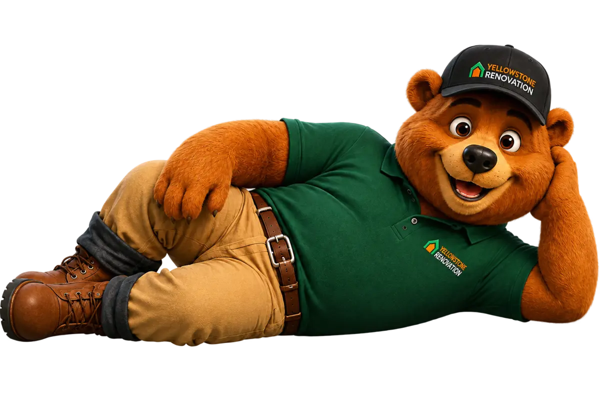 Yellowstone Renovation bear mascot ready to help